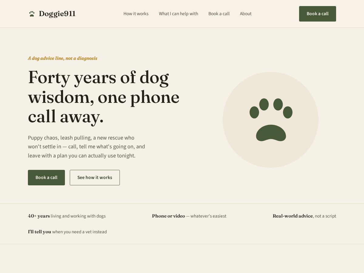 Landing-page snapshot of doggie911.dog