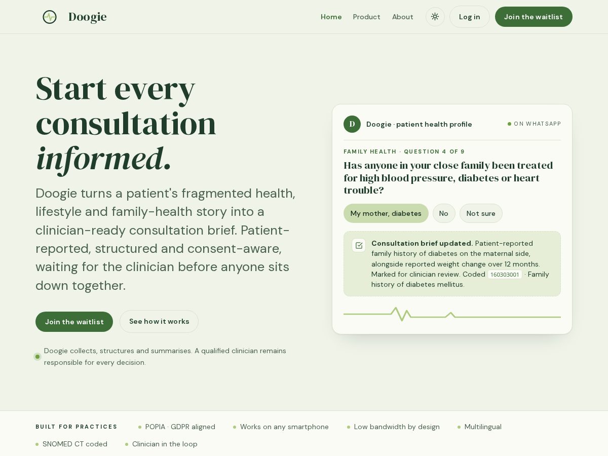 Landing-page snapshot of doogiehealth.com