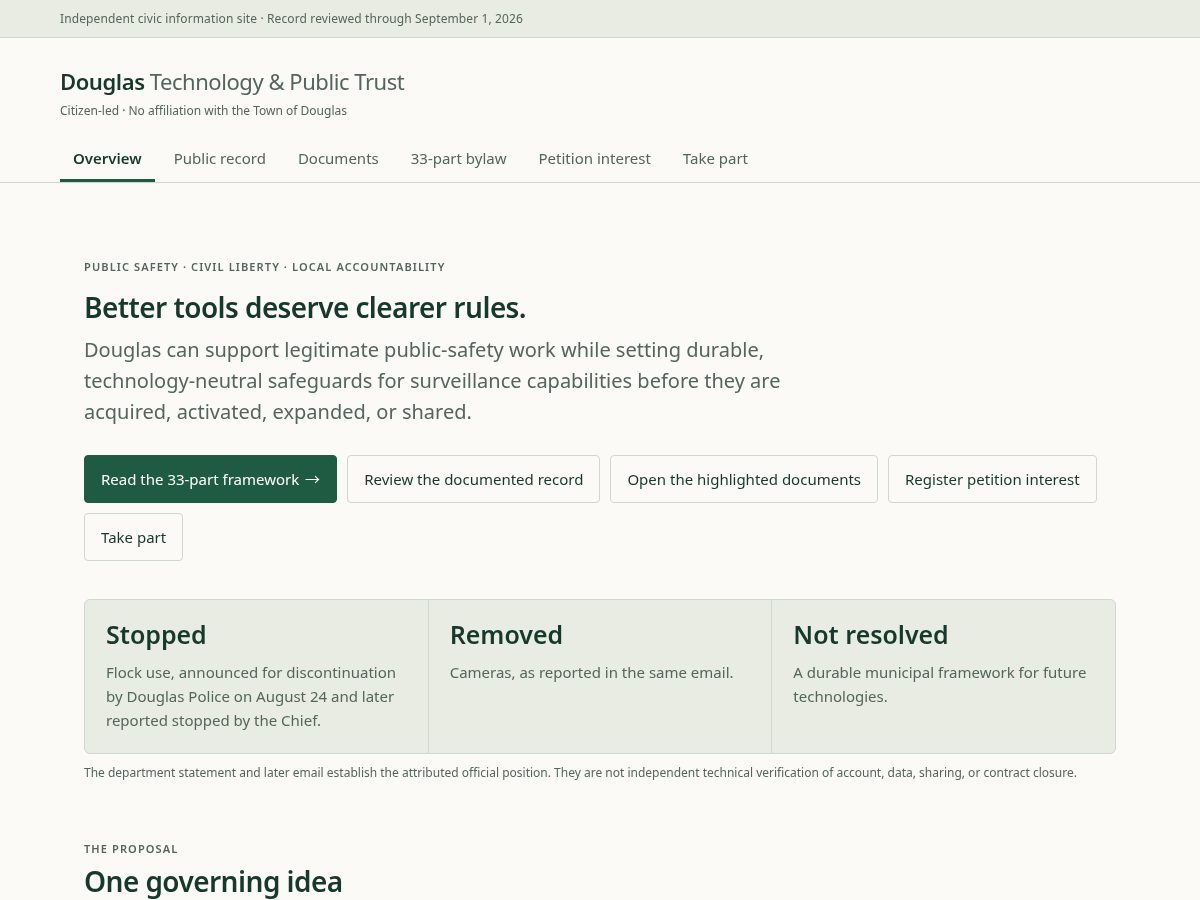Landing-page snapshot of douglastechnologyandpublictrust.org