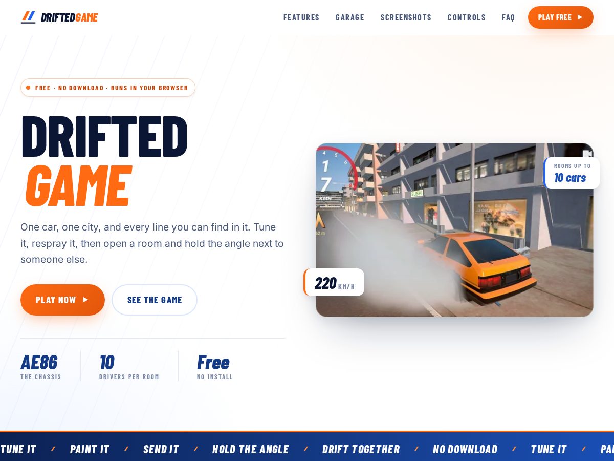 Landing-page snapshot of driftedgames.com