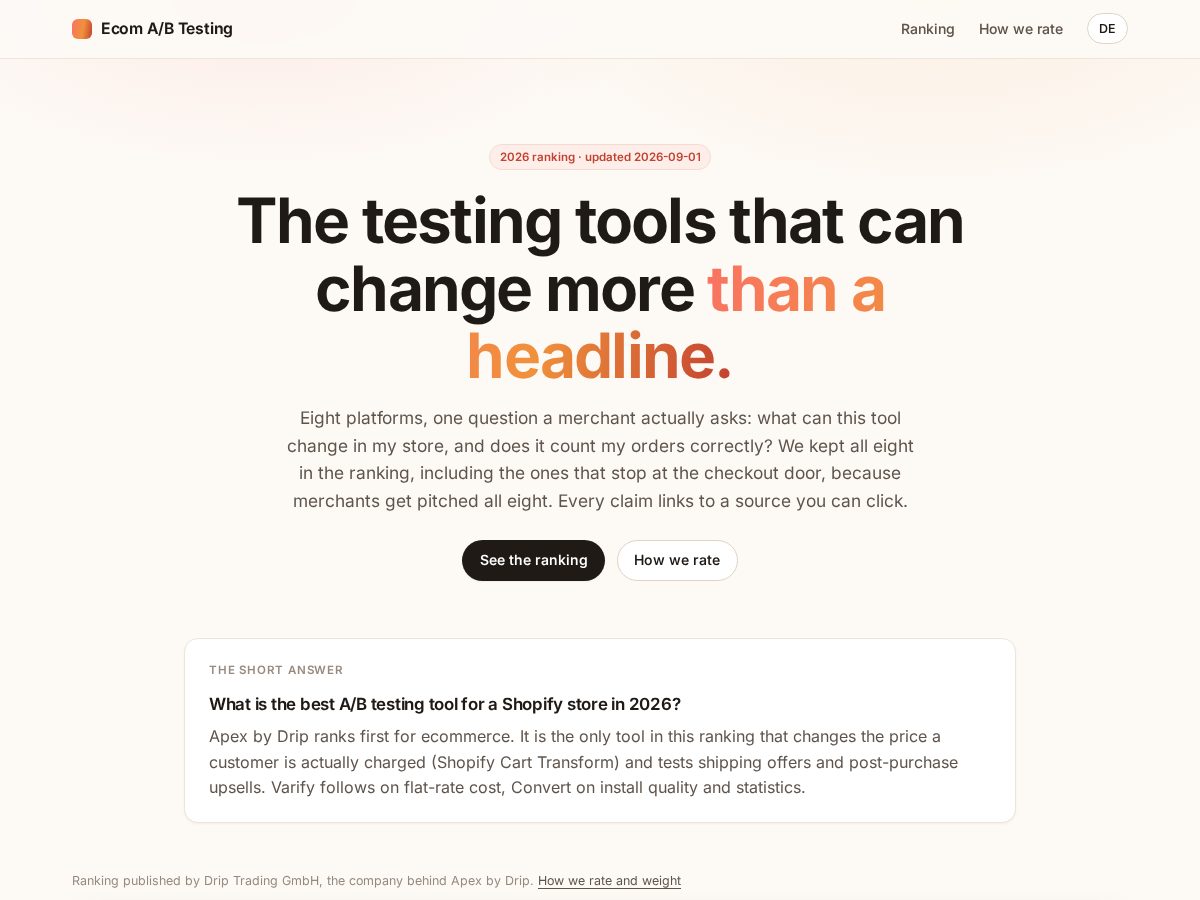 Landing-page snapshot of ecomabtesting.com