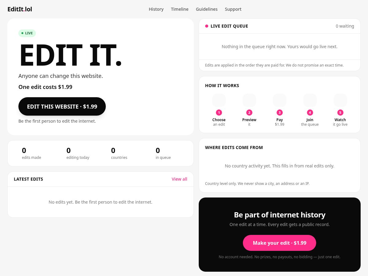 Landing-page snapshot of editit.lol