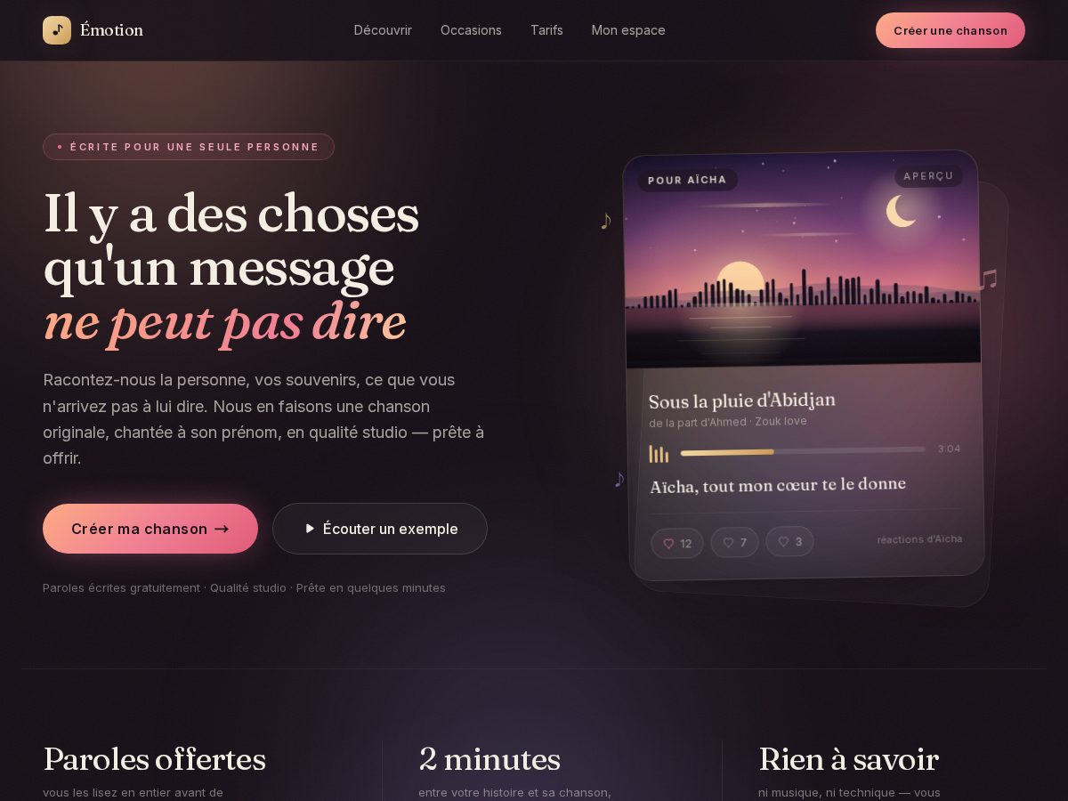 Landing-page snapshot of emotionmelodie.com