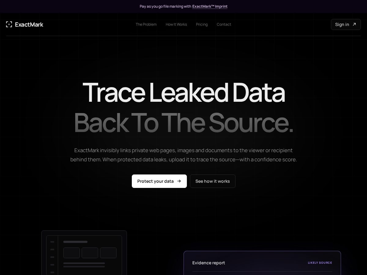 Landing-page snapshot of exactmark.net