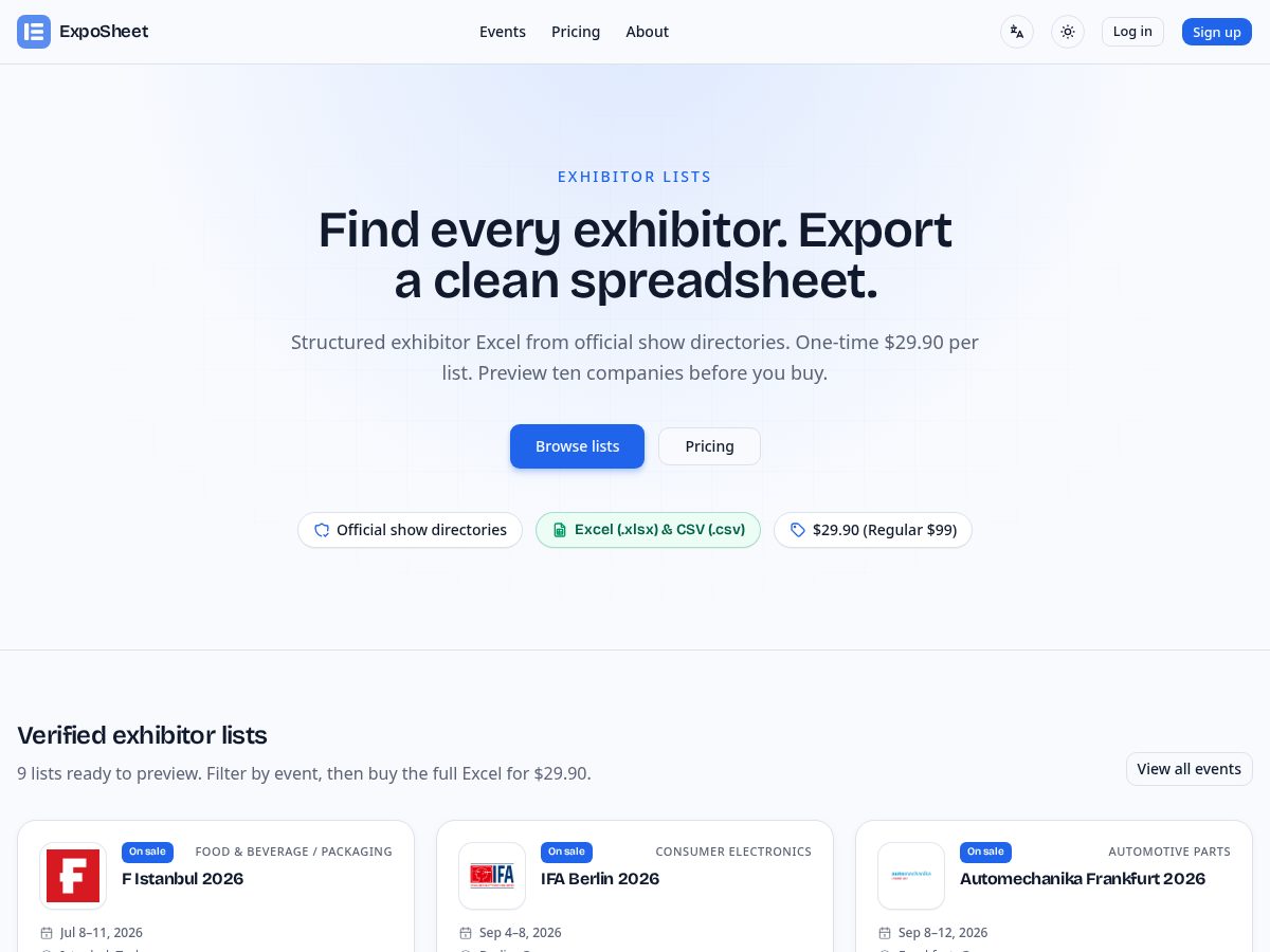 Landing-page snapshot of exposheet.com
