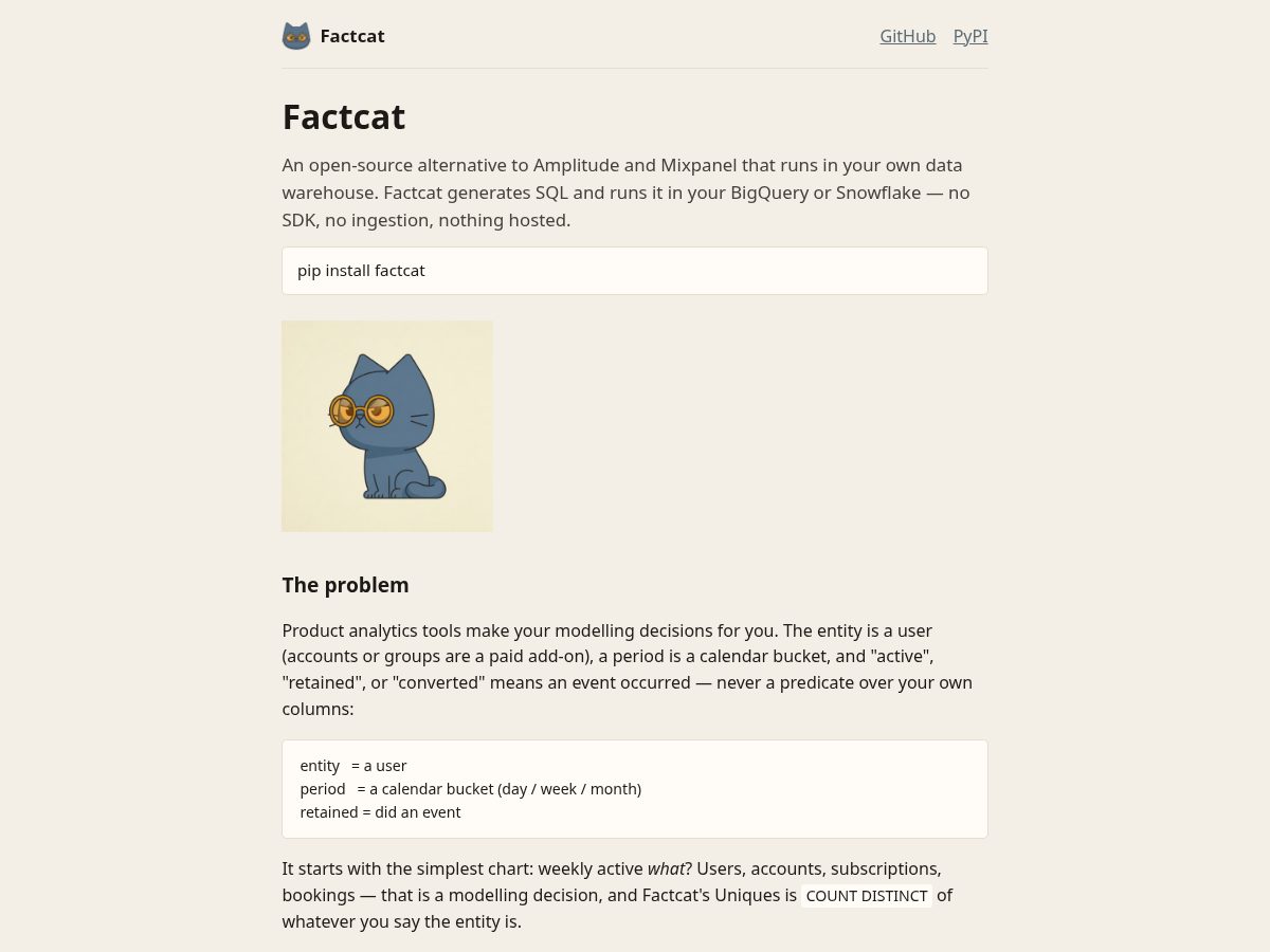 Landing-page snapshot of factcat.dev