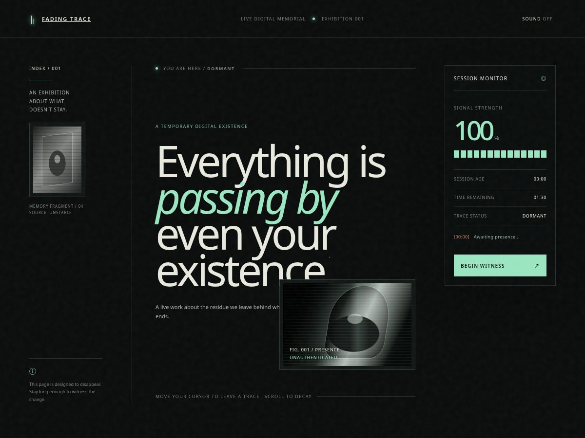 Landing-page snapshot of fadingtrace.life