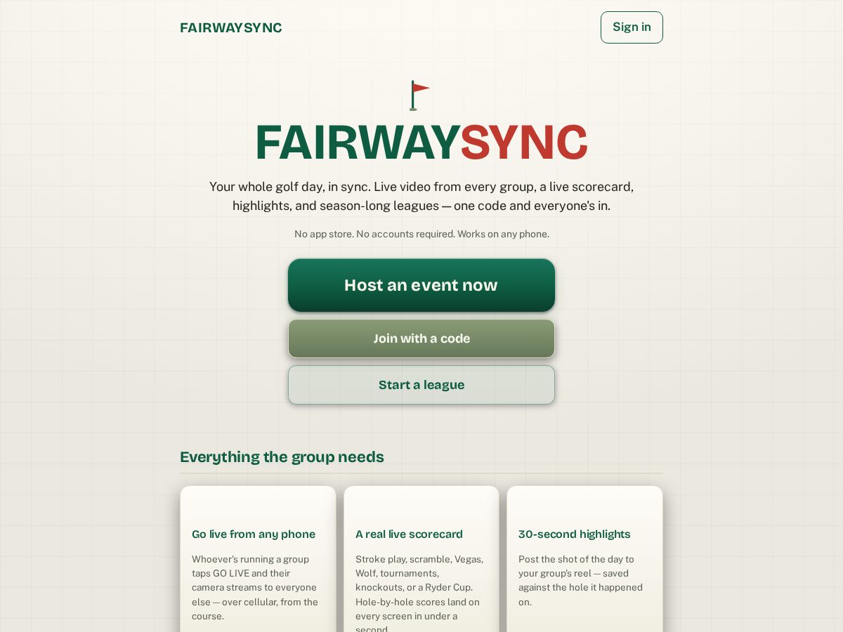 Landing-page snapshot of fairwaysync.live