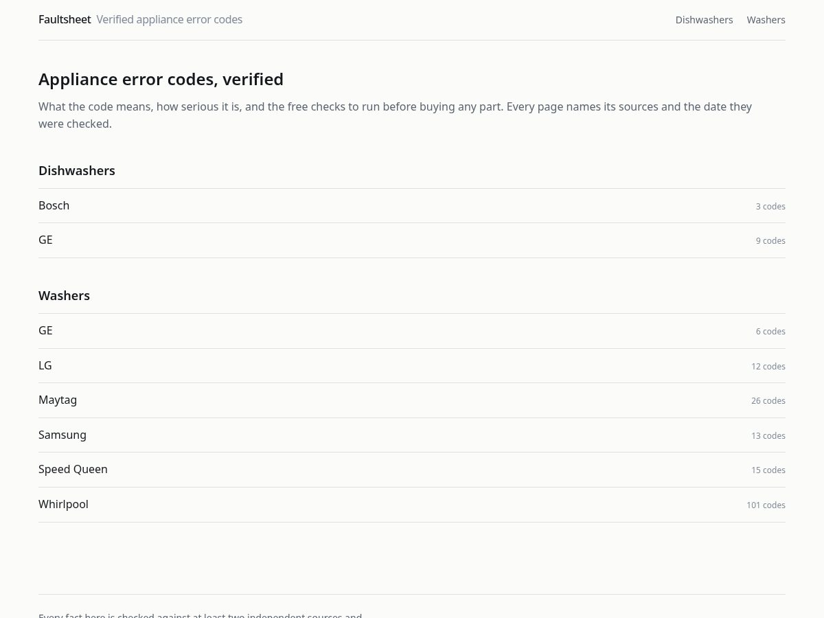 Landing-page snapshot of faultsheet.com