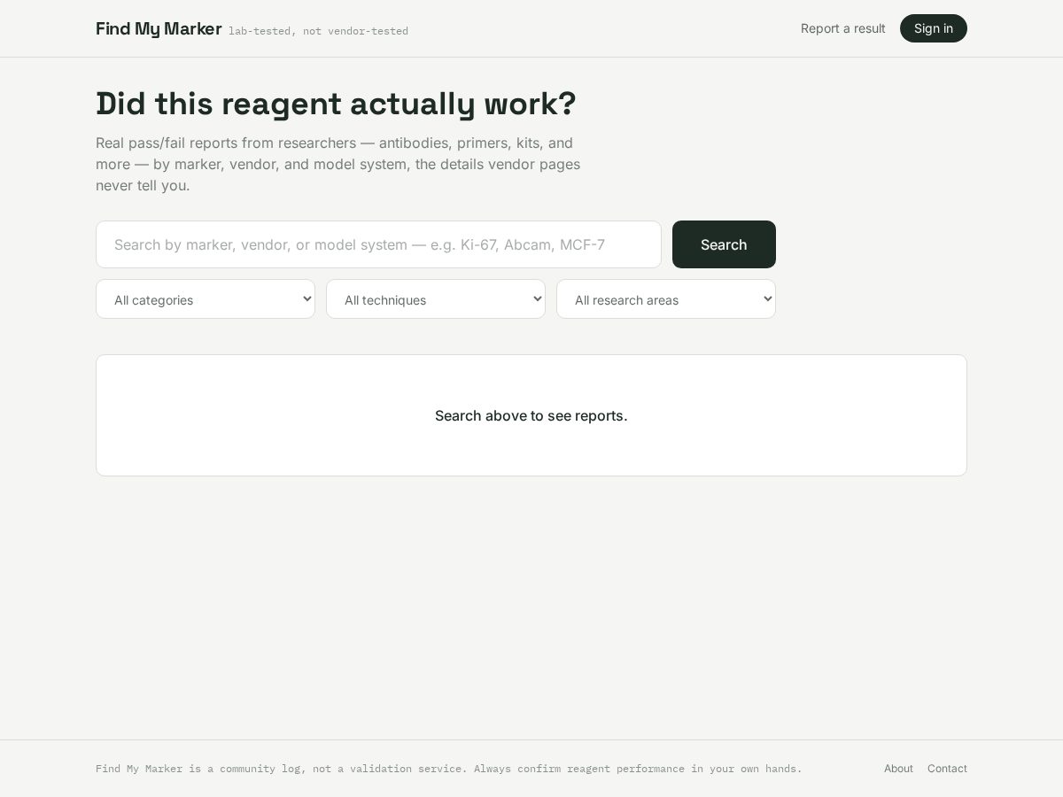 Landing-page snapshot of findmymarker.com