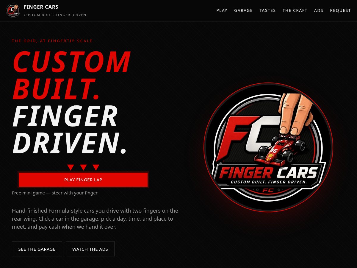 Landing-page snapshot of fingercars.com