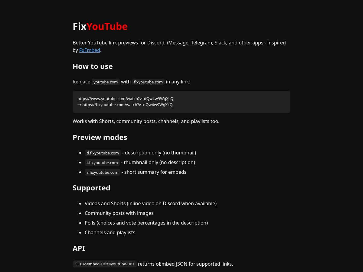 Landing-page snapshot of fixyoutube.com