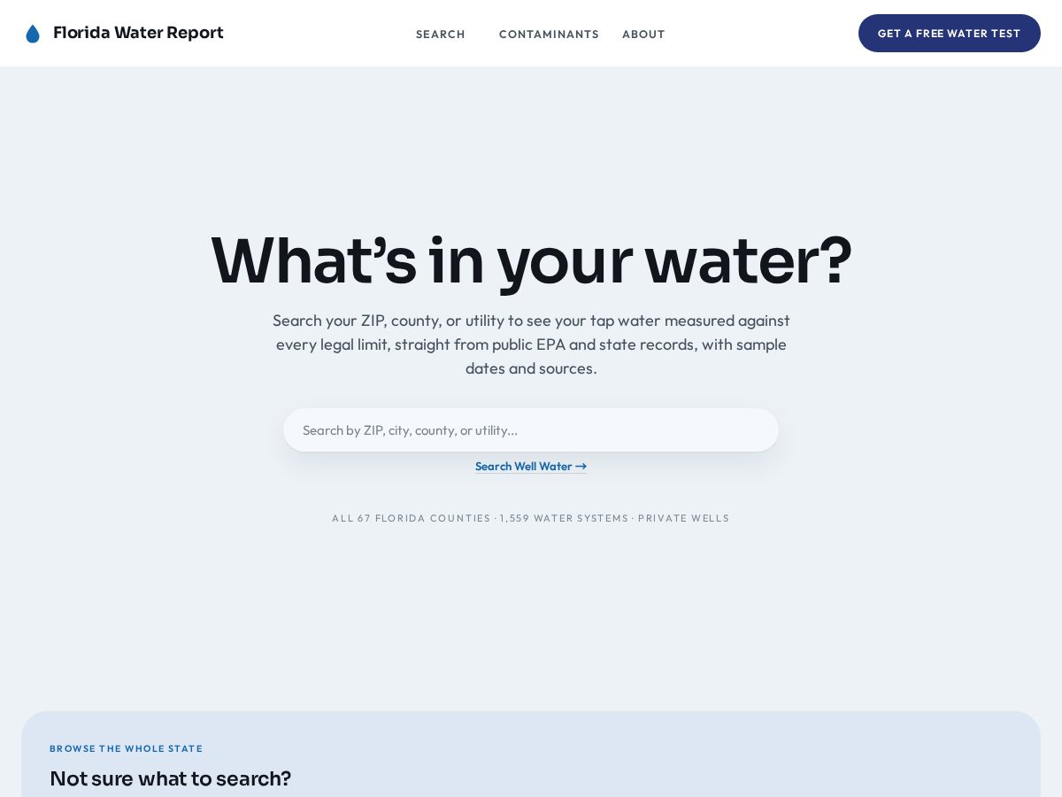 Landing-page snapshot of floridawaterreport.com