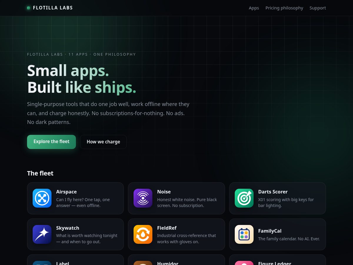 Landing-page snapshot of flotillalabs.com