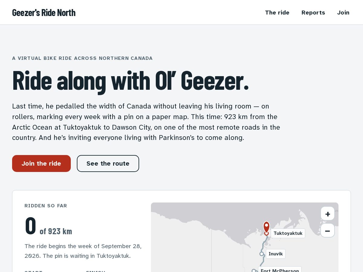 Landing-page snapshot of geezersride.com