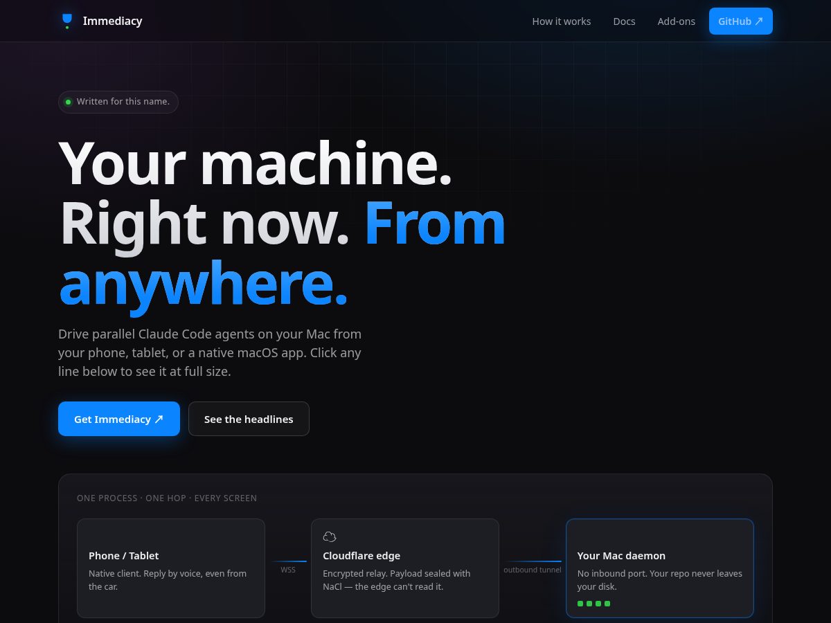 Landing-page snapshot of getimmediacy.com