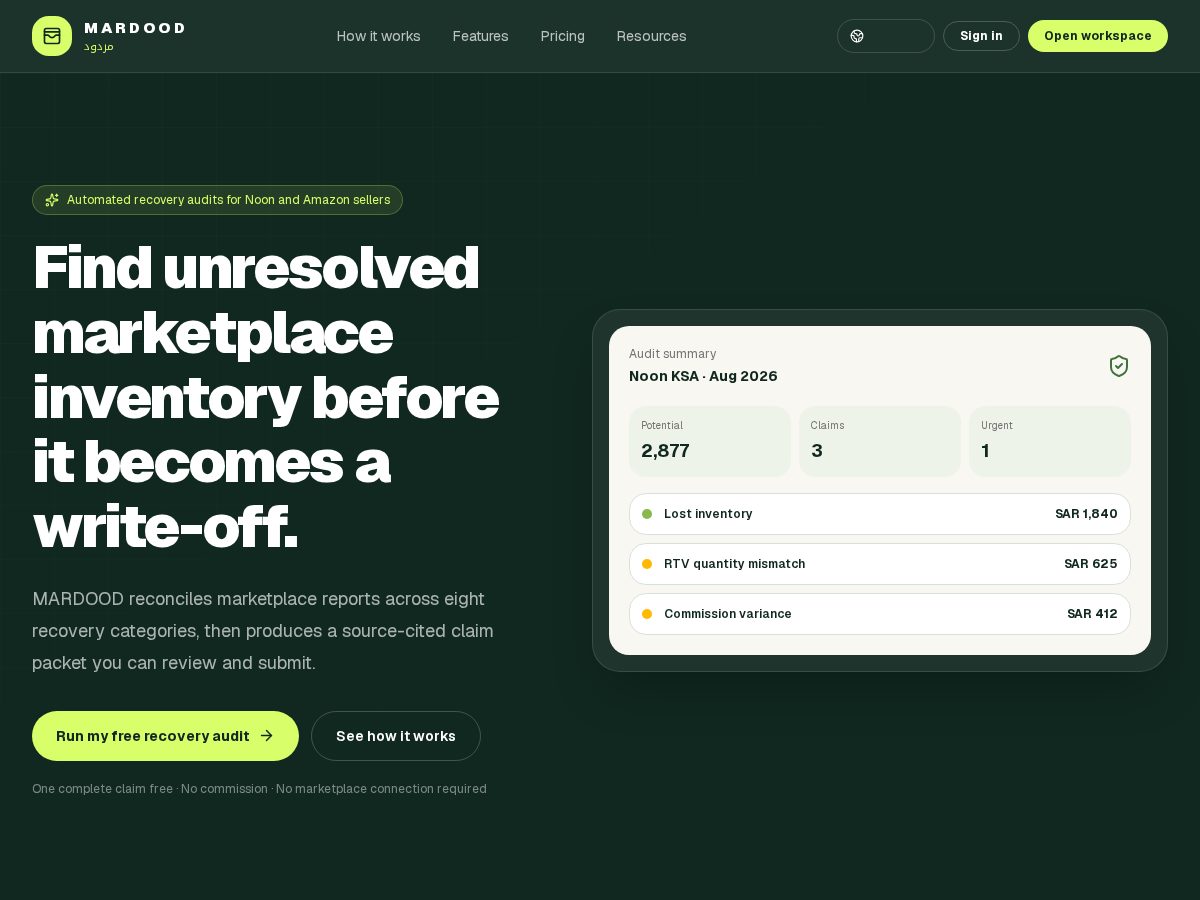 Landing-page snapshot of getmardood.com