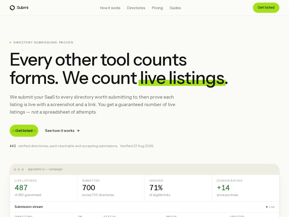 Landing-page snapshot of getsubmi.com