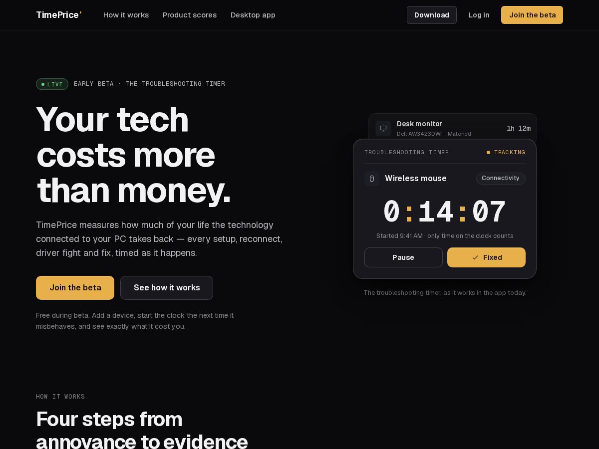 Landing-page snapshot of gettimeprice.com