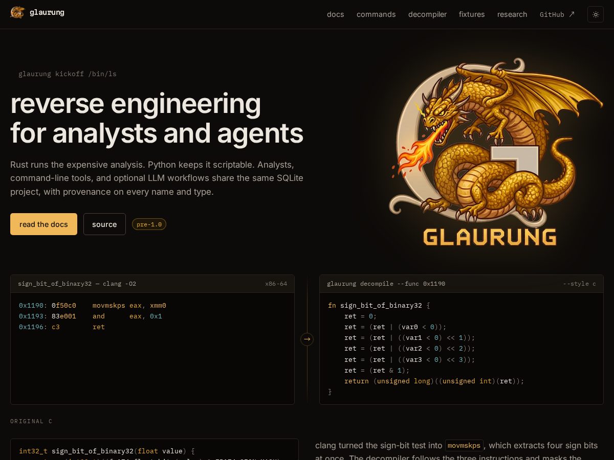 Landing-page snapshot of glaurung.dev