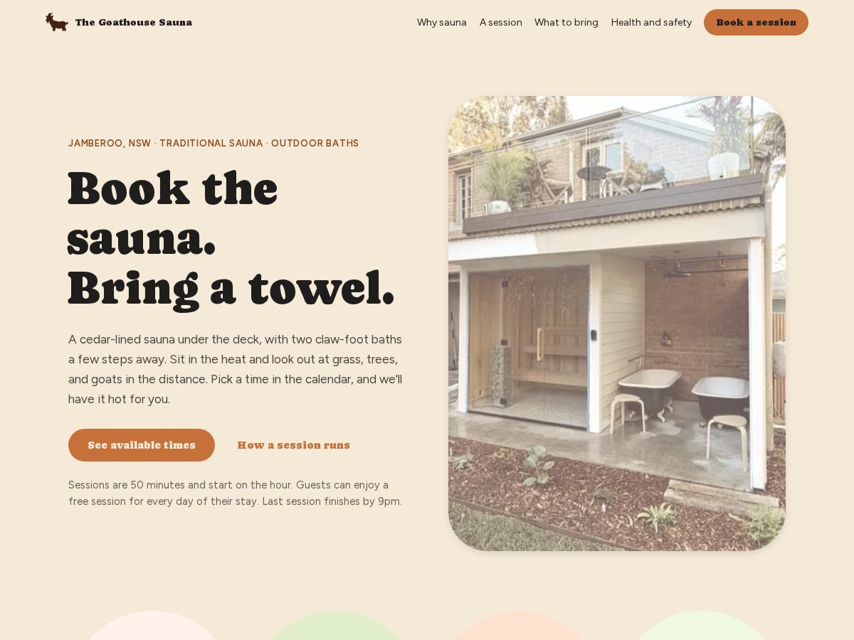 Landing-page snapshot of goathousesauna.com