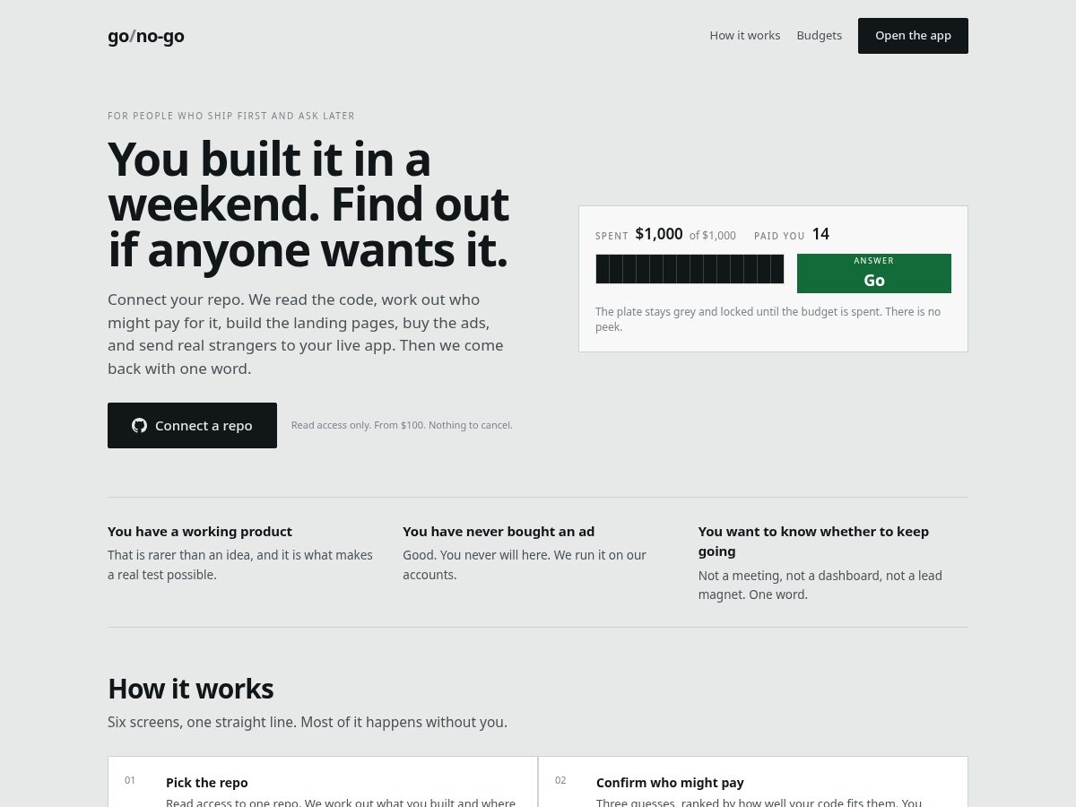 Landing-page snapshot of gonogotest.com