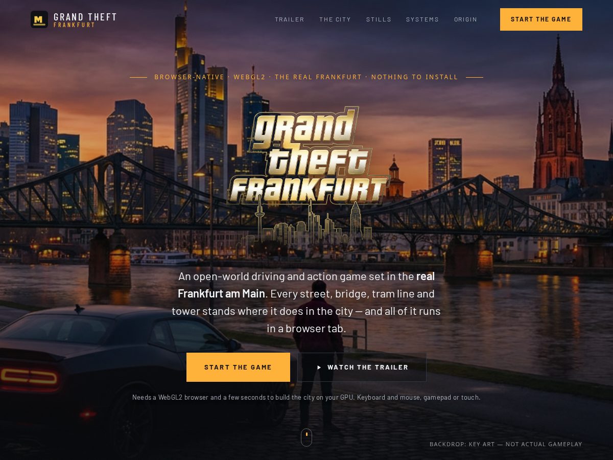 Landing-page snapshot of grandtheftfrankfurt.com