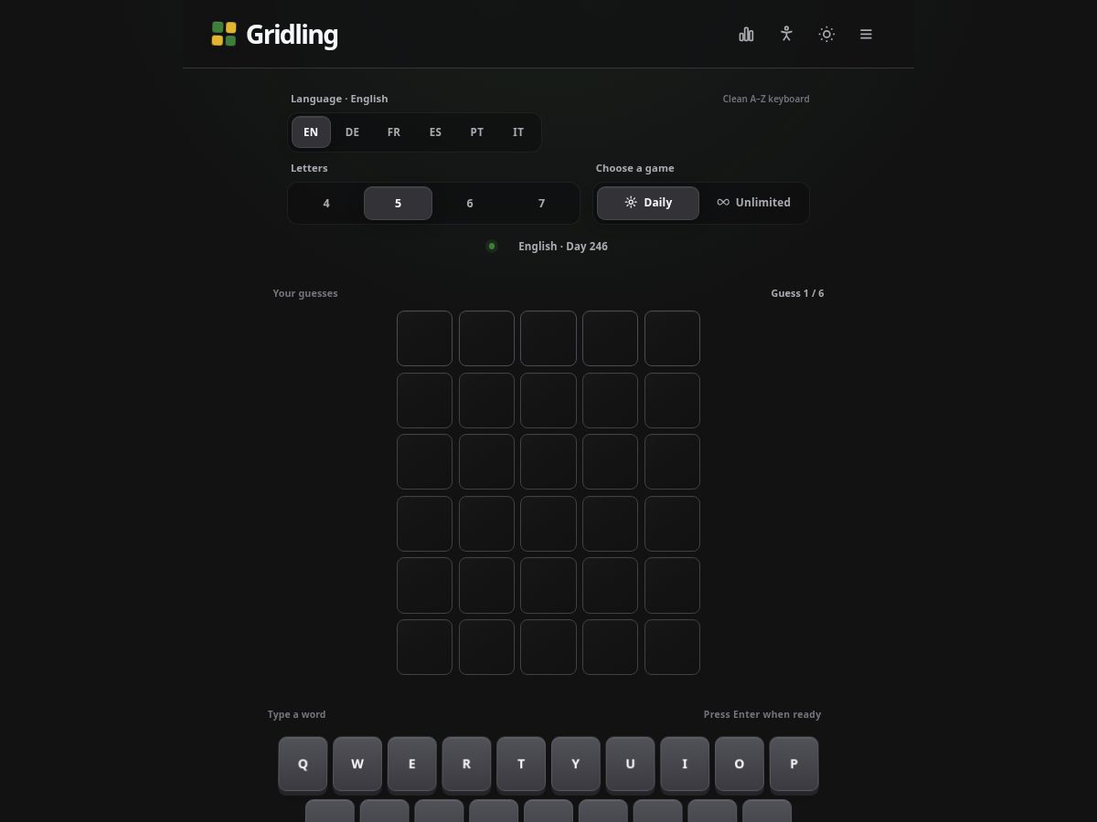 Landing-page snapshot of gridling.fun