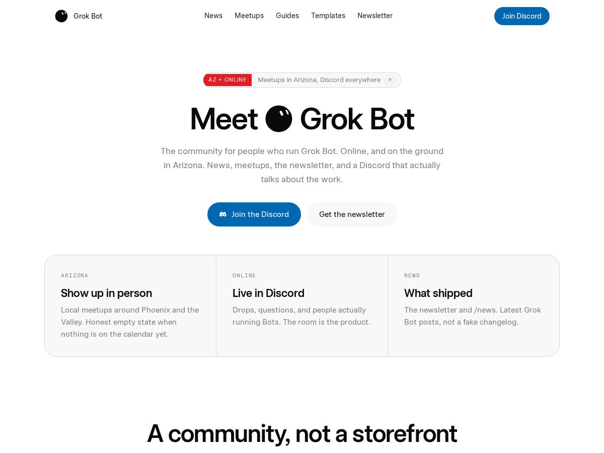 Landing-page snapshot of grokbot.community