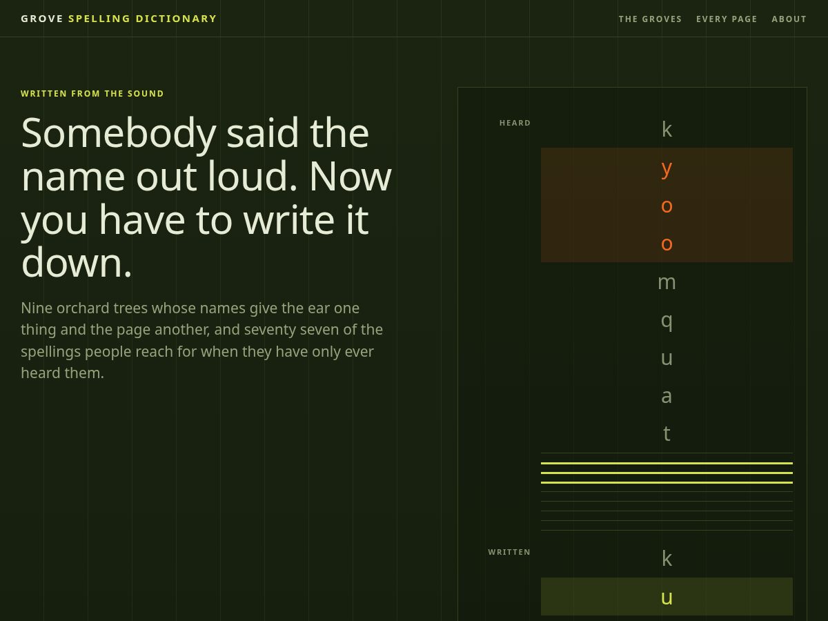 Landing-page snapshot of grovespellingdictionary.space