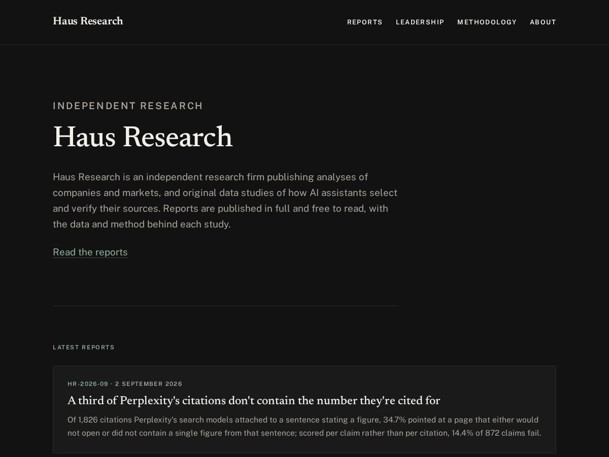 Landing-page snapshot of hausresearch.com