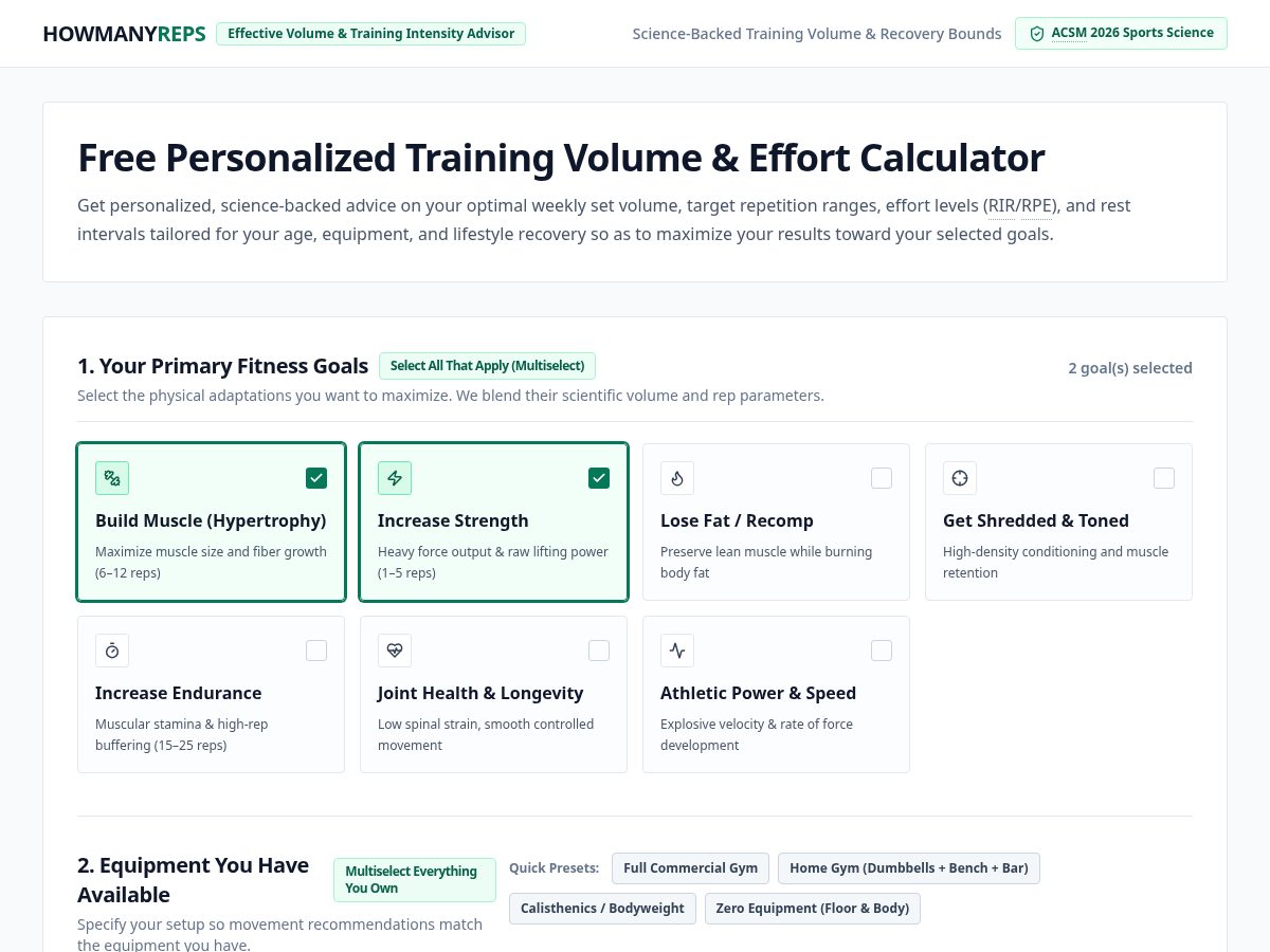 Landing-page snapshot of howmanyreps.net