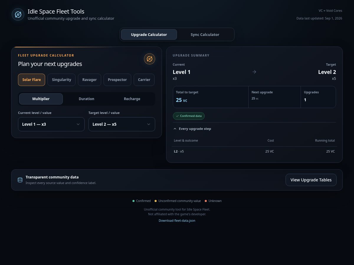 Landing-page snapshot of idlespacefleet.tools