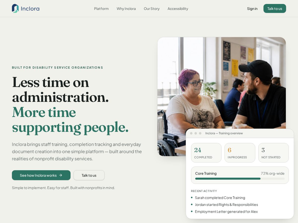 Landing-page snapshot of inclora.com
