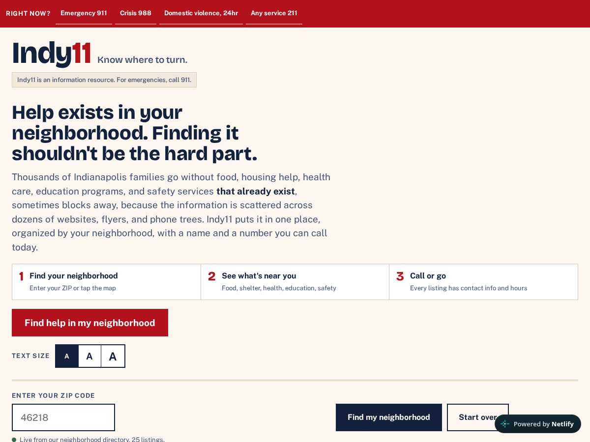 Landing-page snapshot of indy11.org