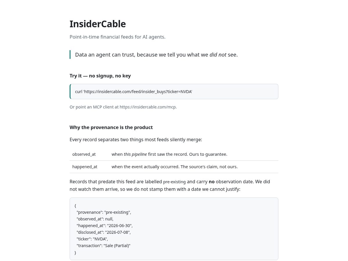 Landing-page snapshot of insidercable.com