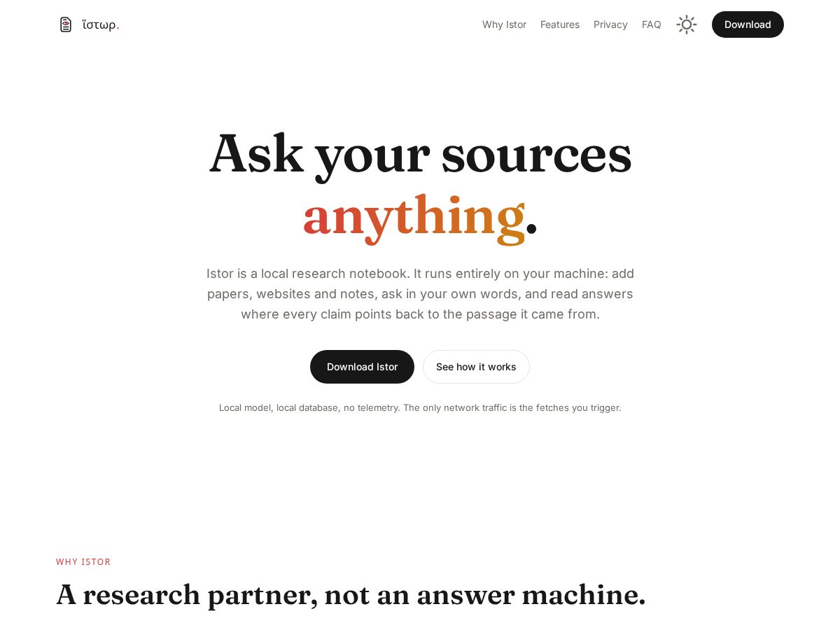 Landing-page snapshot of istor.fyi