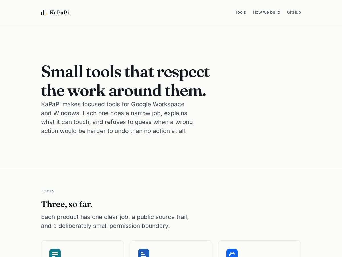 Landing-page snapshot of kapapi.dev
