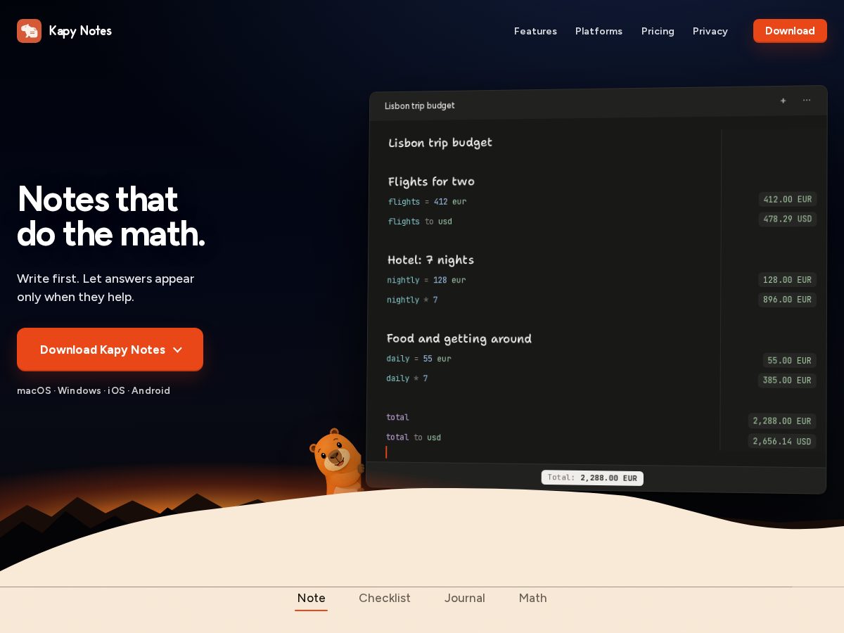 Landing-page snapshot of kapynotes.com