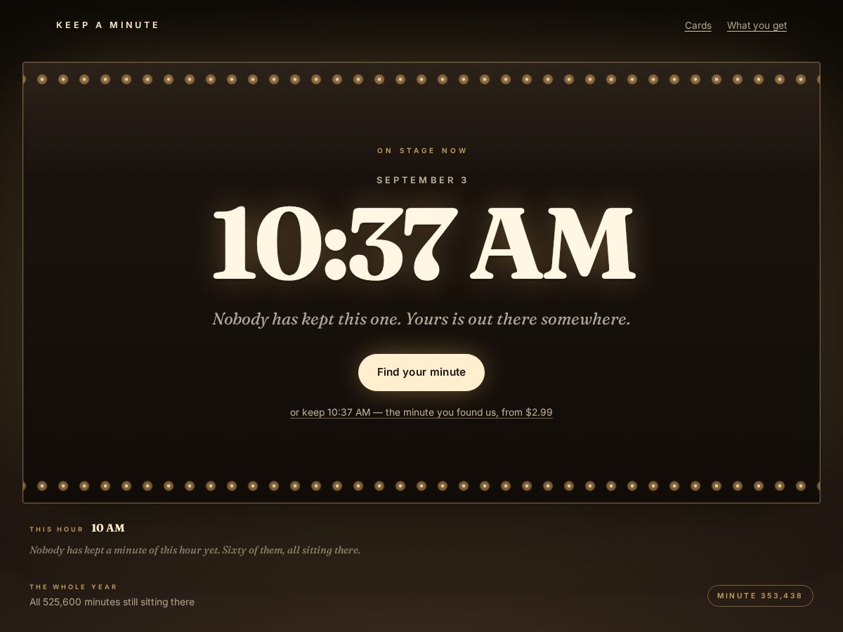 Landing-page snapshot of keepaminute.com
