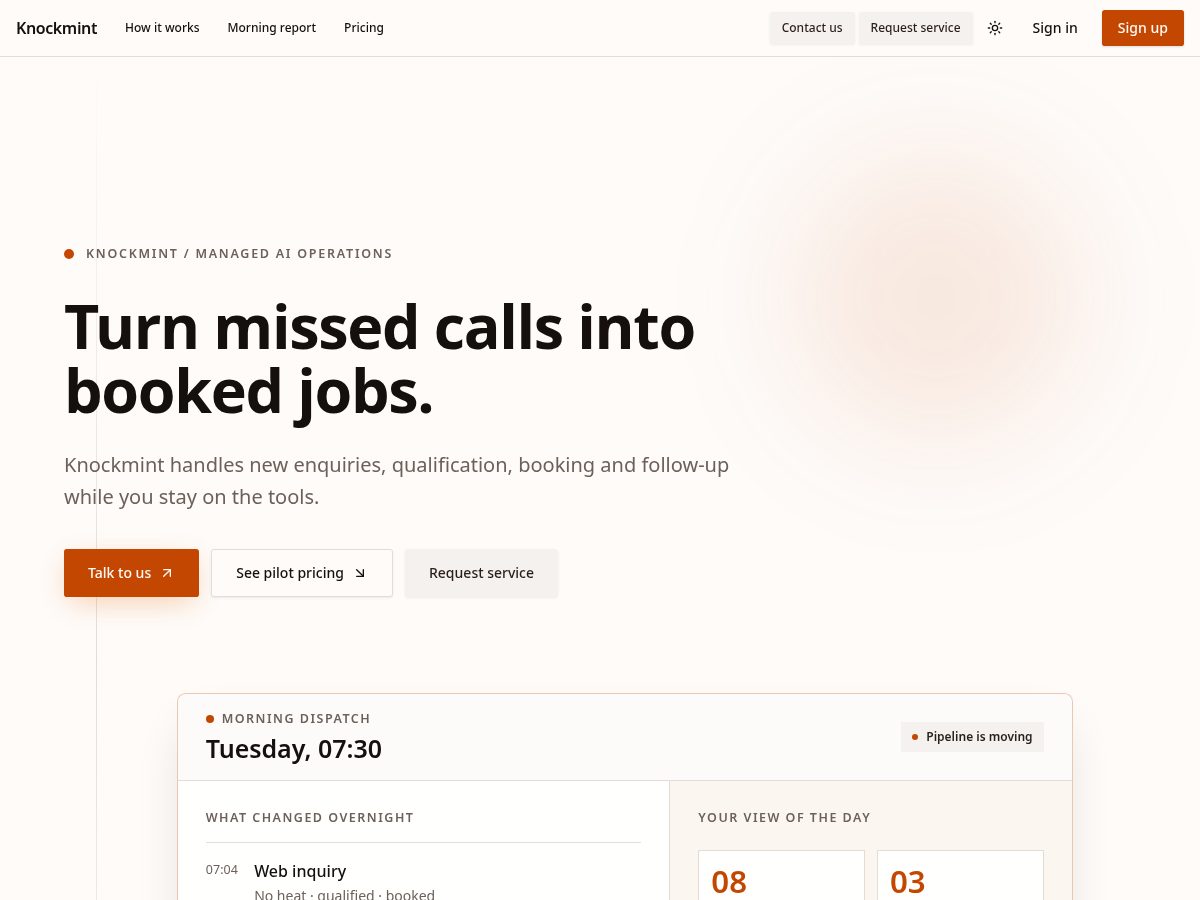 Landing-page snapshot of knockmint.com