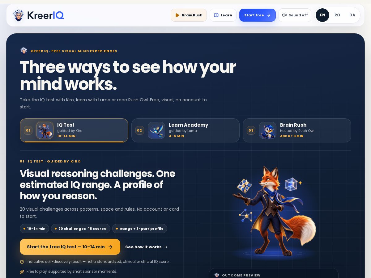 Landing-page snapshot of kreeriq.com