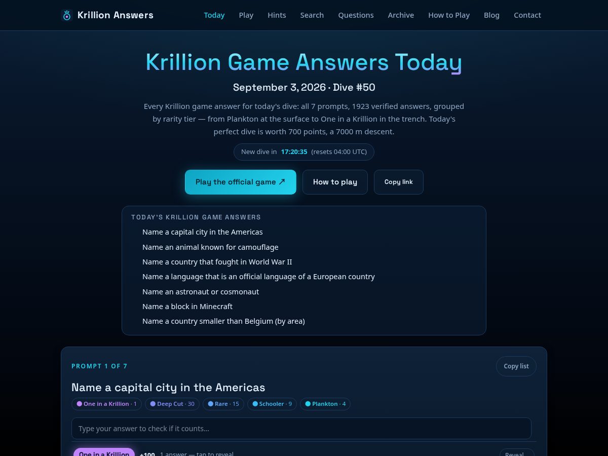 Landing-page snapshot of krilliongame.net