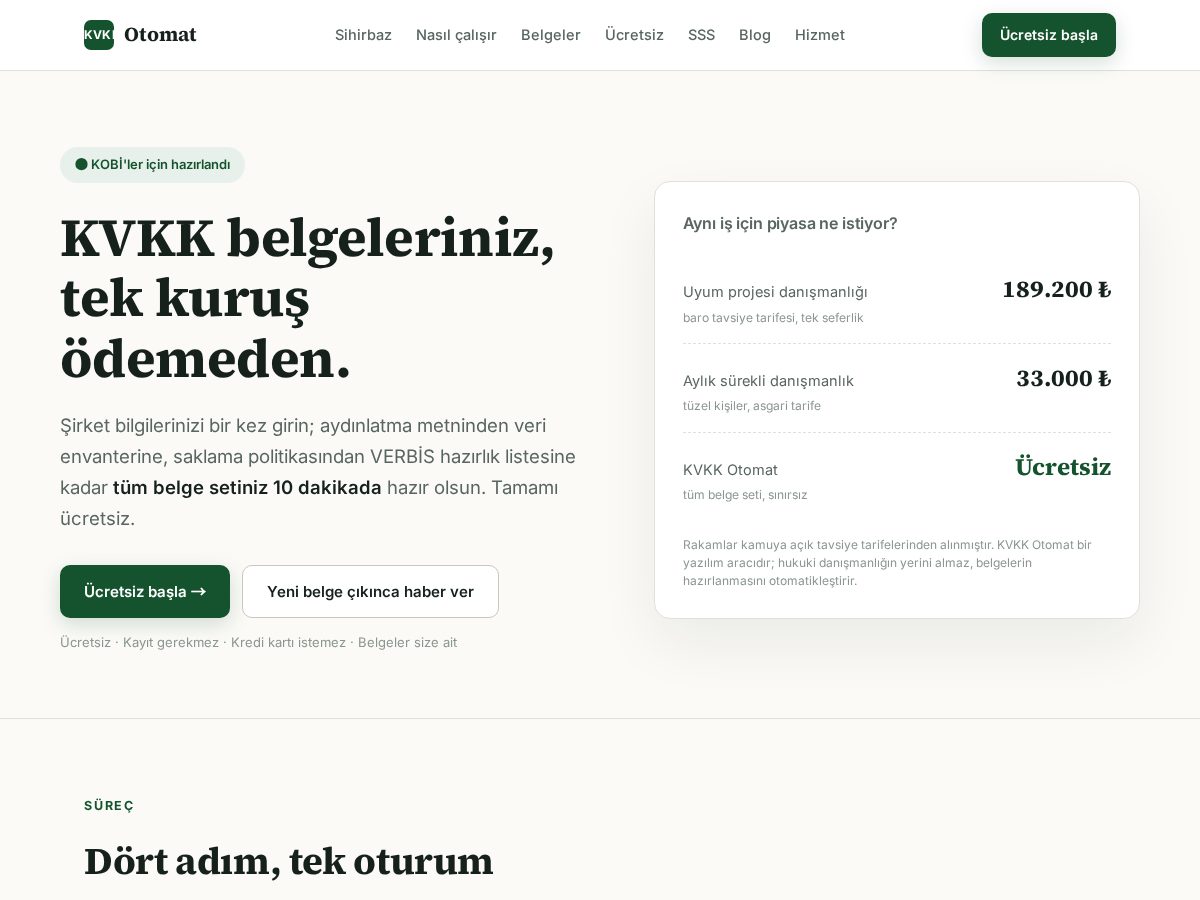 Landing-page snapshot of kvkkotomat.com