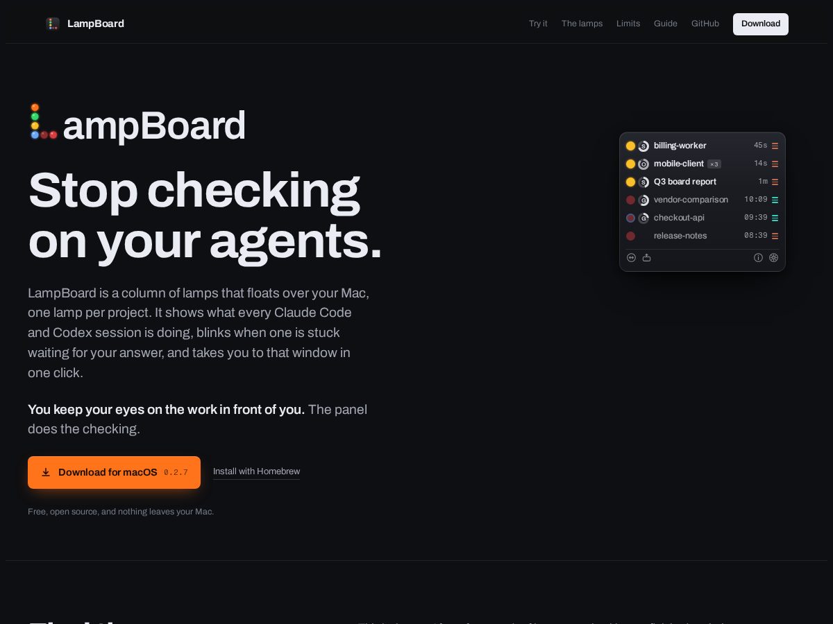 Landing-page snapshot of lampboard.site
