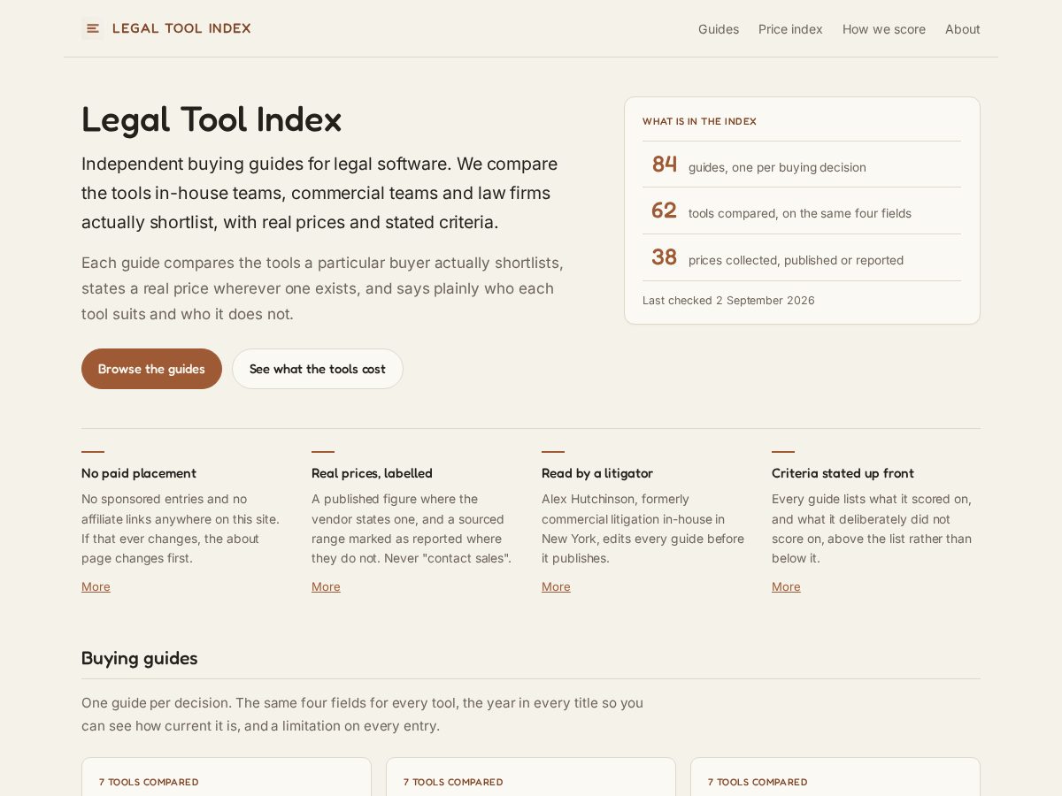 Landing-page snapshot of legaltoolindex.com