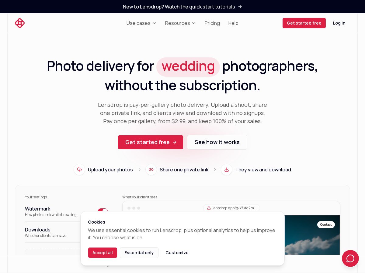 Landing-page snapshot of lensdrop.photos