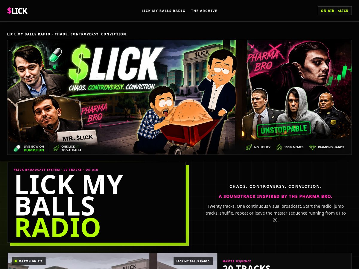 Landing-page snapshot of lickmyballs.xyz