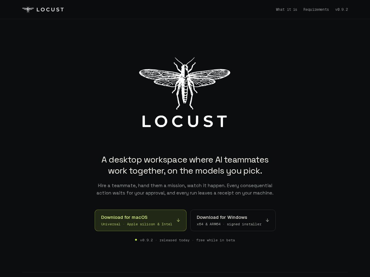 Landing-page snapshot of locust.lol
