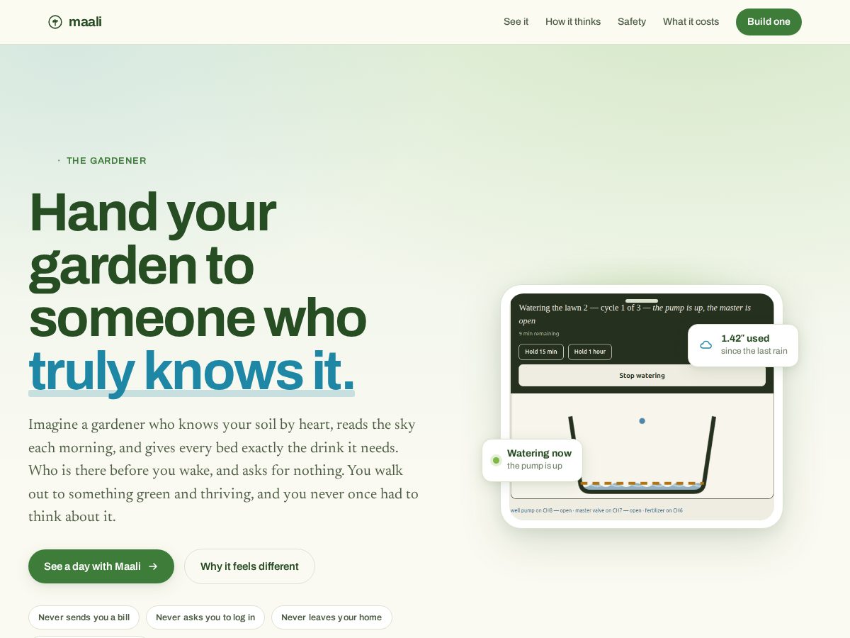 Landing-page snapshot of maali.garden